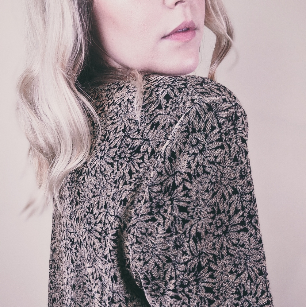 Vintage Black and Gold Floral Jacquard Blouse